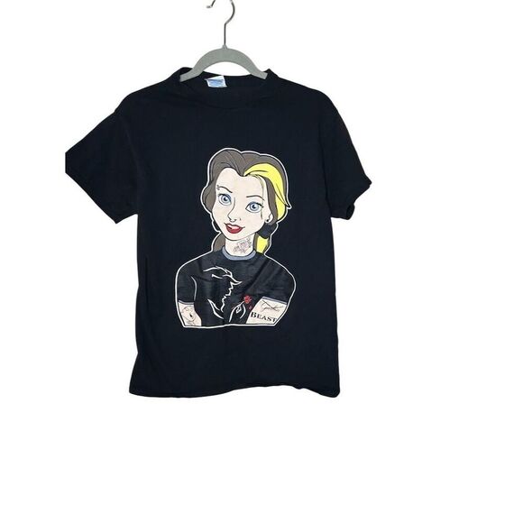 Punk Disney Princess Tattoo Graphic T-Shirt Black Standard Unisex Size M - Picture 1 of 3